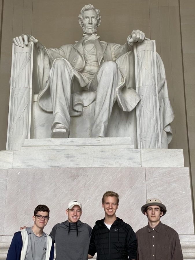 Seniors Zack Duplanti, Nick Luttrell, Zack Greenwood and Jack Williams visit the Lincoln Memorial in March 11-13 during a trip to Washington, D.C. for the Student Television Network convention. Shortly after students arrived, the convention was canceled.