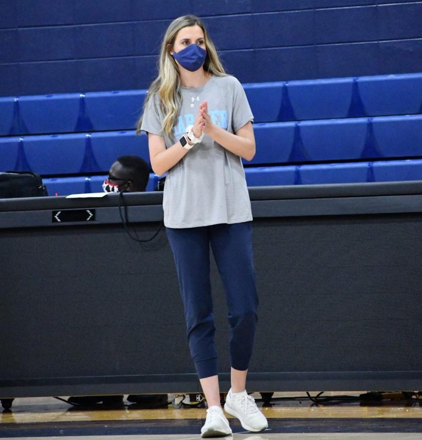 Head coach Cassie Loyd leads the Wildcats from the sideline during the Shiloh match on Aug. 20. Photo by Connor Jenkins