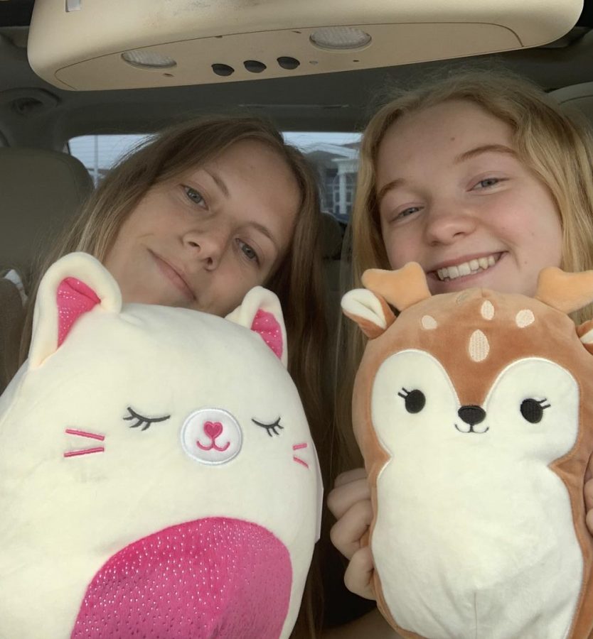 Emma+Harris+and+Avery+Troutt+pose+with+their+Squishmallow+finds